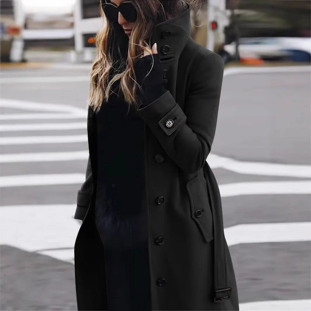 Women's Woolen Long Coat Autumn Winter Jacket Turn-Down Collar Coats Warm Wool Jackets Single Breasted Coat Outerwear Overcoat