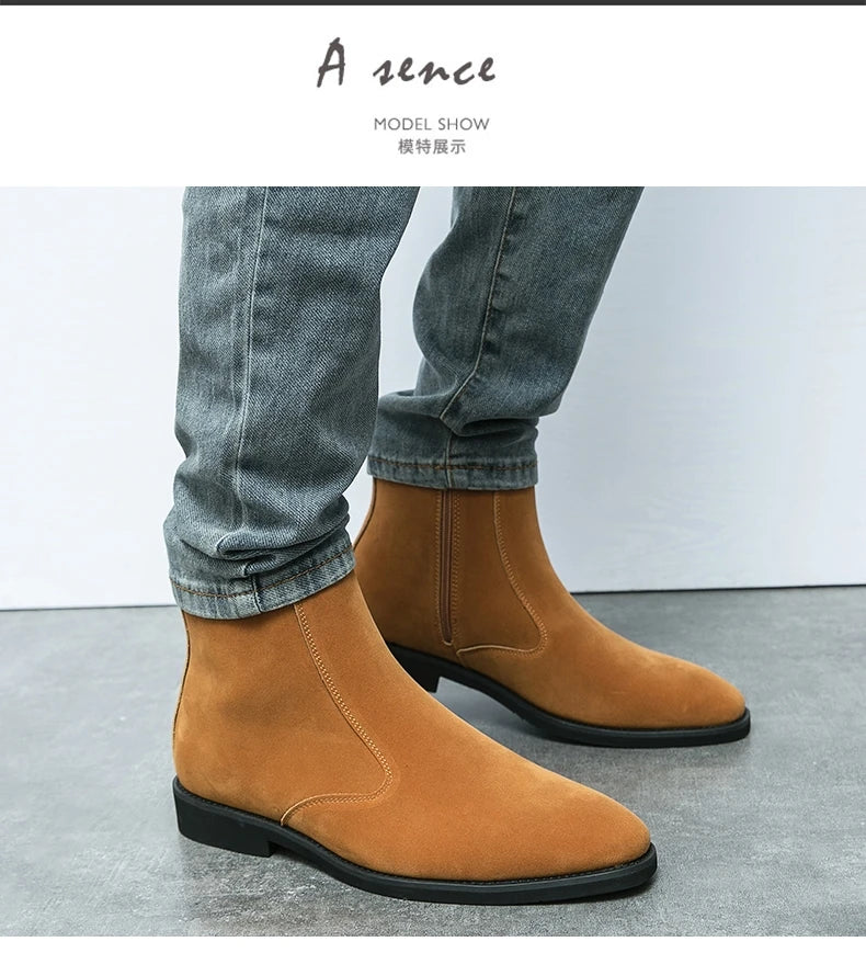 New Arrival Nubuck Suede Leather Boots Men High Top Trend Retro Boots Personality Fashion Mens Casual Chelsea Winter Ankle Boots