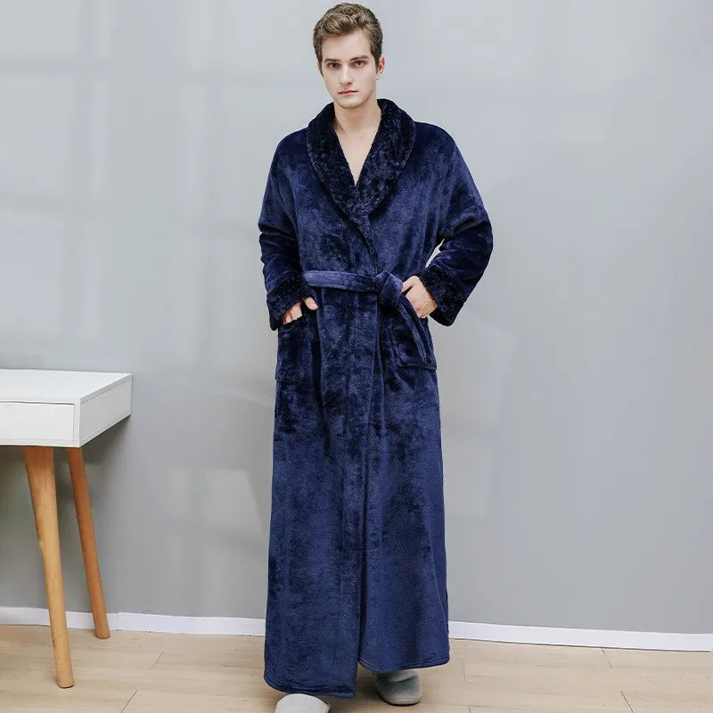 Women's Autumn and Winter Warm Long Coral Velvet Thick Couple Bathrobes for Men and Women - Pajamas and Shower Robes with Bath Towels for Adults