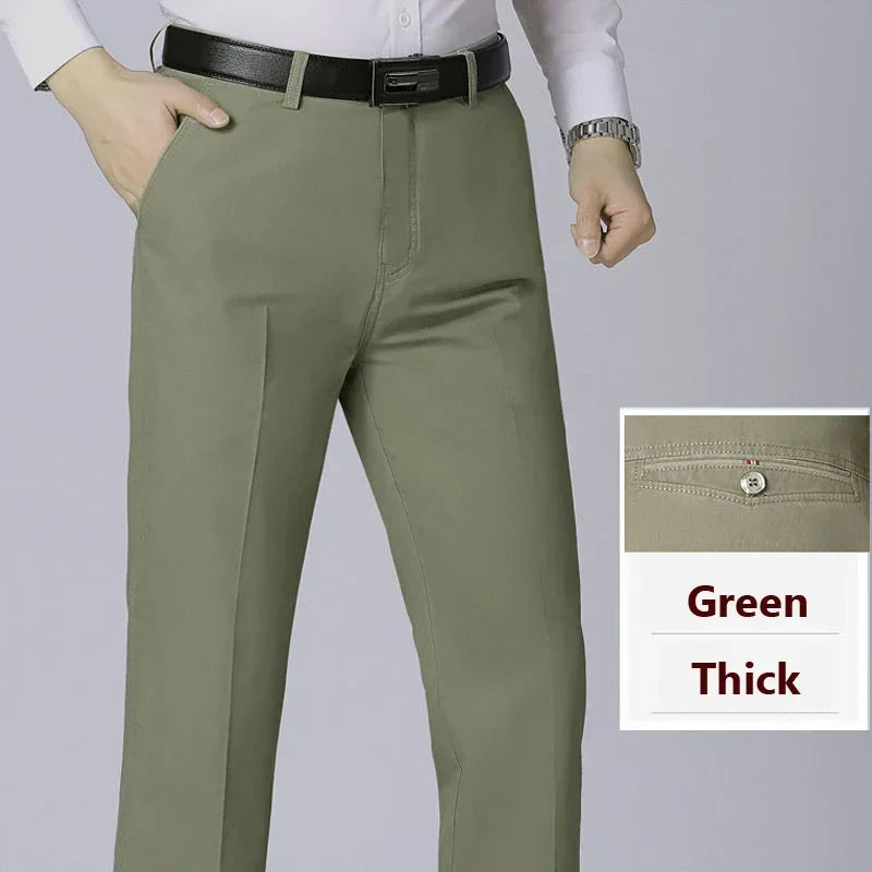 100% Cotton Spring Summer Middle-aged Cargo Trousers Men's Straight Slacks High Waists Thin Thick Breathable Male Suit Pants