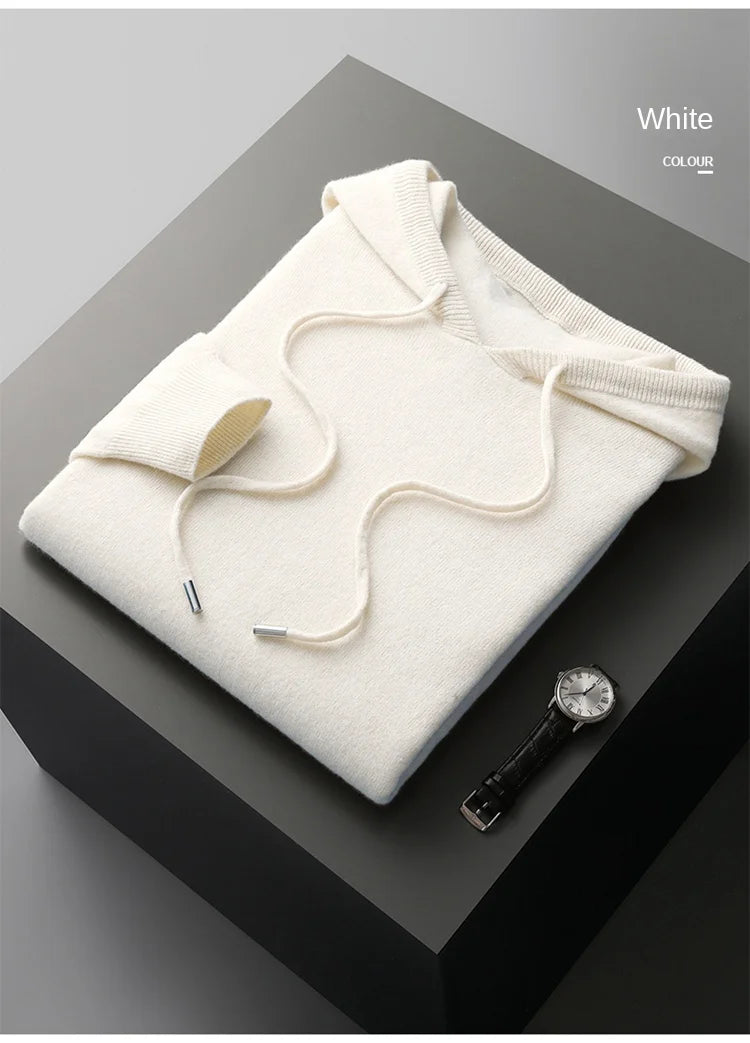 Men's Cashmere One-piece Ready-to-wear Hoodie - 100% Merino Wool Knitted Sweatshirt for Autumn and Winter