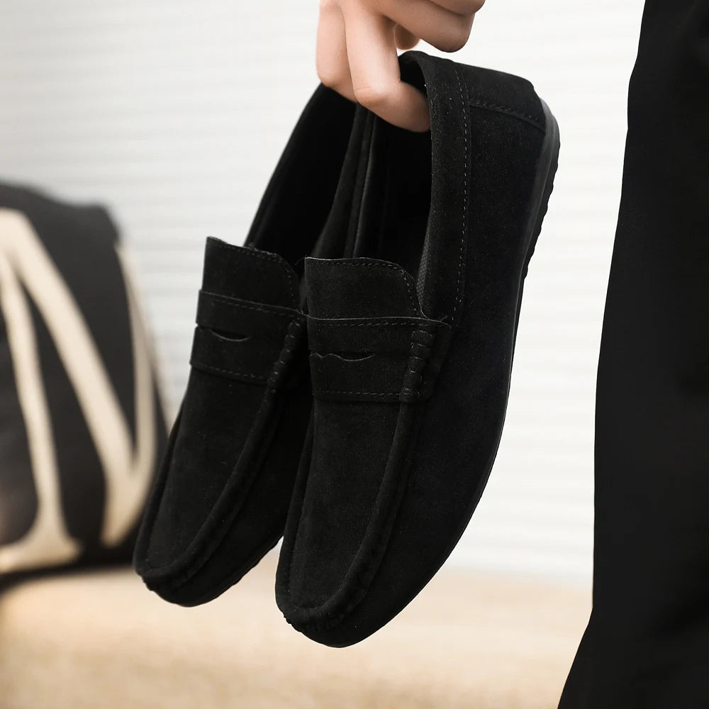 2025 Autumn Deer Leather Casual Men's Shoes Versatile Comfortable Work Shoes Driving Loafers Black, Grey, Khaki Three-Colour