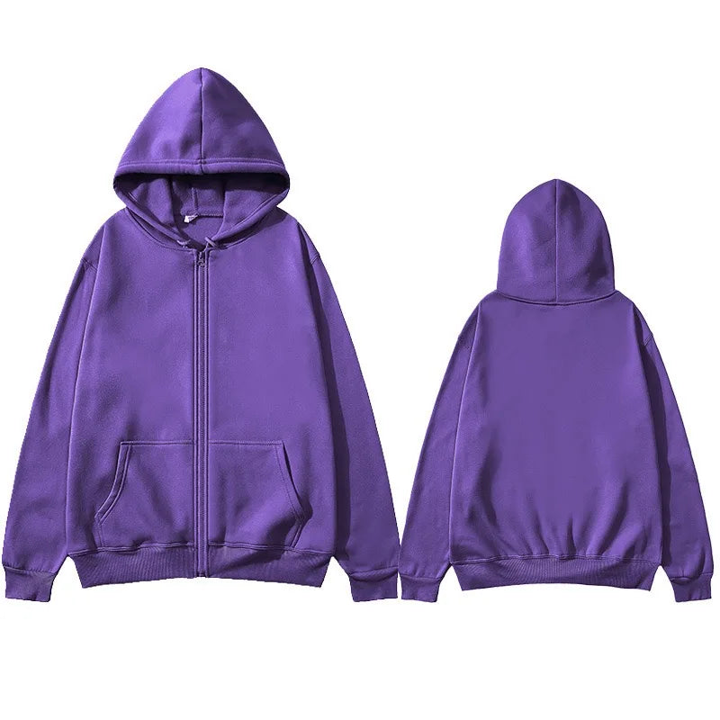 2025 unisex zipper sweatshirt cardigan hooded sweatshirt solid color sportswear top for autumn and winter