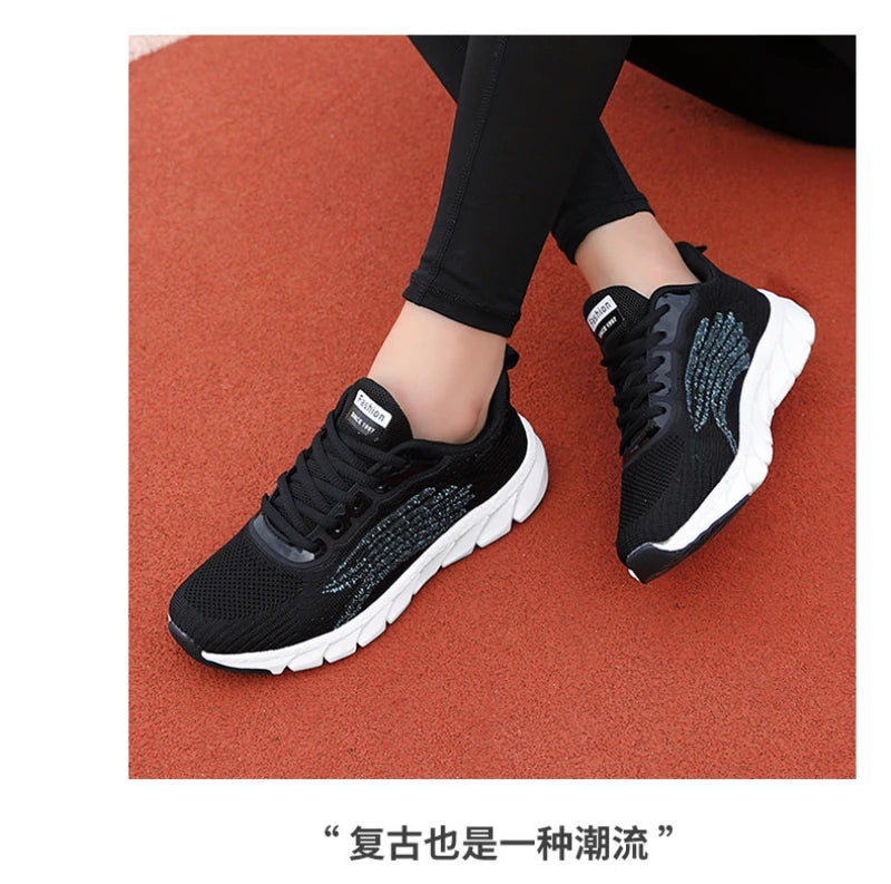 Spring Flying Knitted Breathable Running Shoes Sports Women Casual Shoes Soft Sole Couples Men And Women Small White Shoes