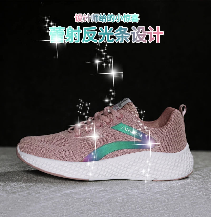 Women's Sports Shoes Comfortable Running Shoes Flying Knit Versatile Lace-Up Casual Shoes For Women Breathable And Fashionable