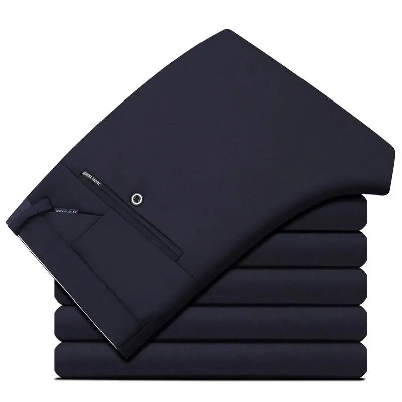 Men's Travel Dress Pants Stretch, No Iron Required Business Trousers, British Classic Slim Fit Lightweight Office Work Pants