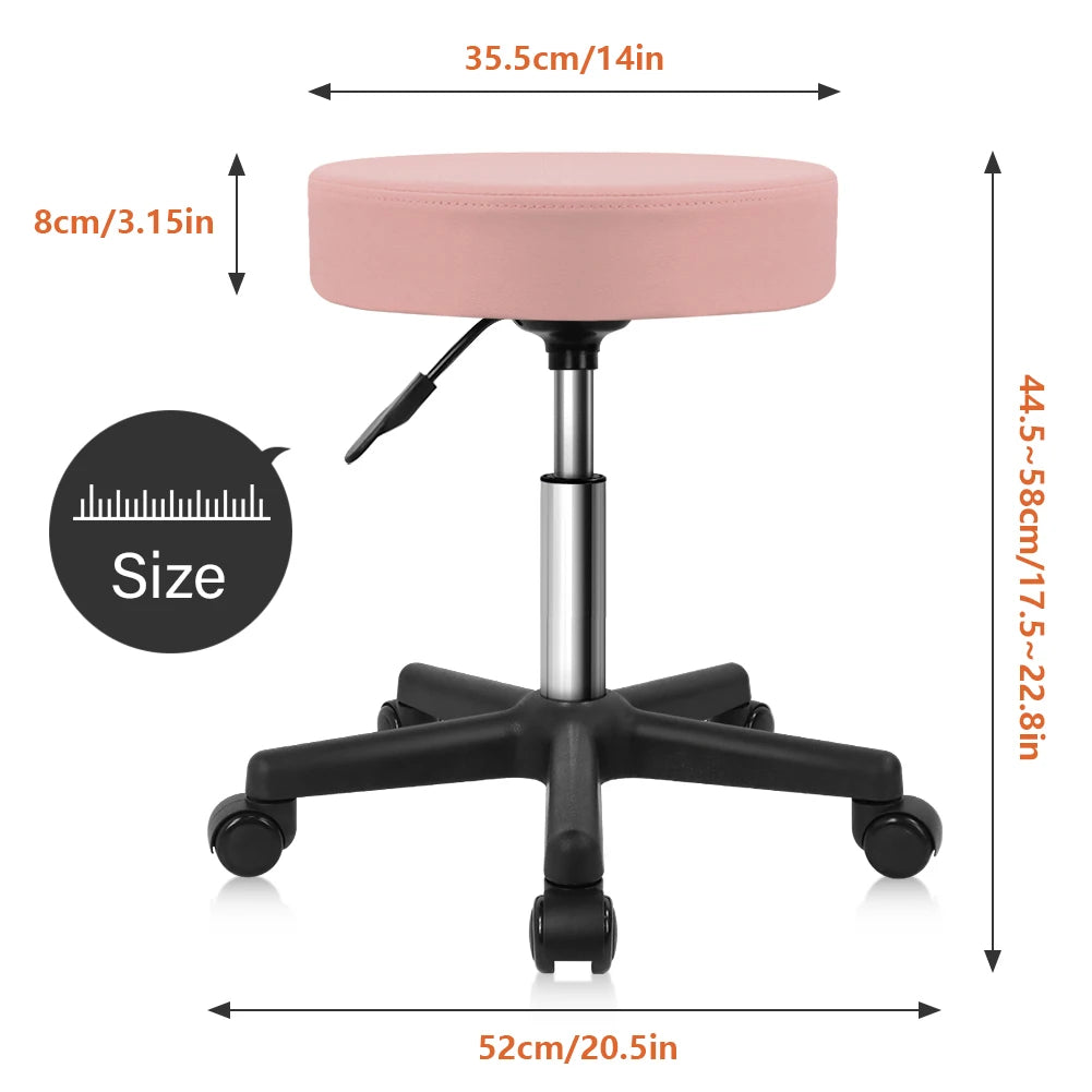 KKTONER Adjustable Swivel Stool with Wheels Round Swivel Stool with Black Base for Drawing Work SPA Massage Parlor in Pink
