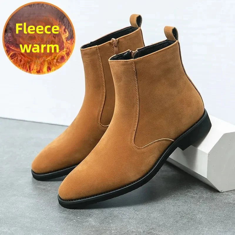 Winter Men Velvet Warm Chelsea Boots British High Top Cowboy Boots European and American Zipper Training Boots Men Sizes 38-46