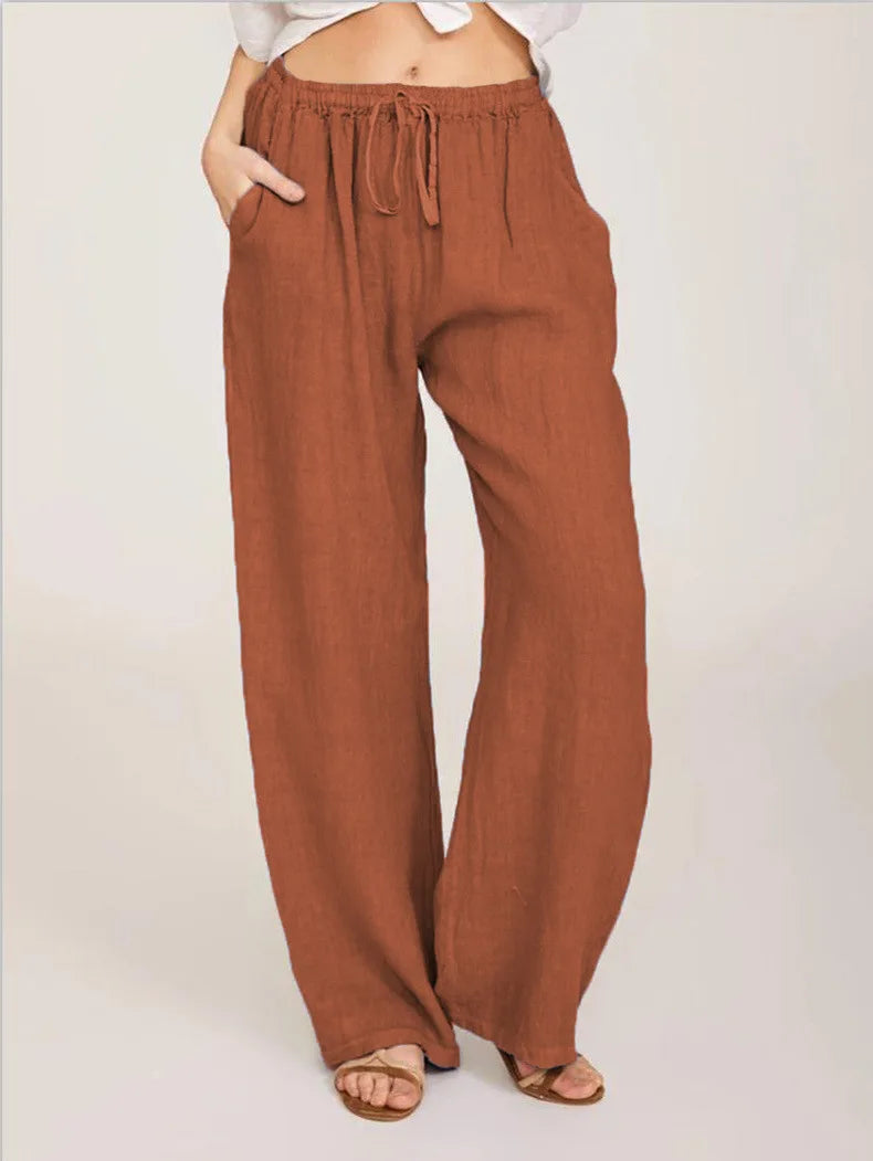 Summer and Autumn New Casual Women's Wear in Europe and America - Large Loose Cotton Hemp Casual Pants
