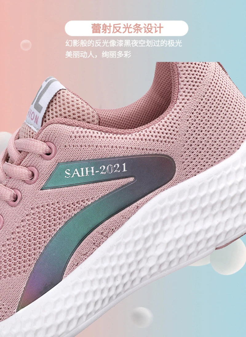 Women's Sports Shoes Comfortable Running Shoes Flying Knit Versatile Lace-Up Casual Shoes For Women Breathable And Fashionable