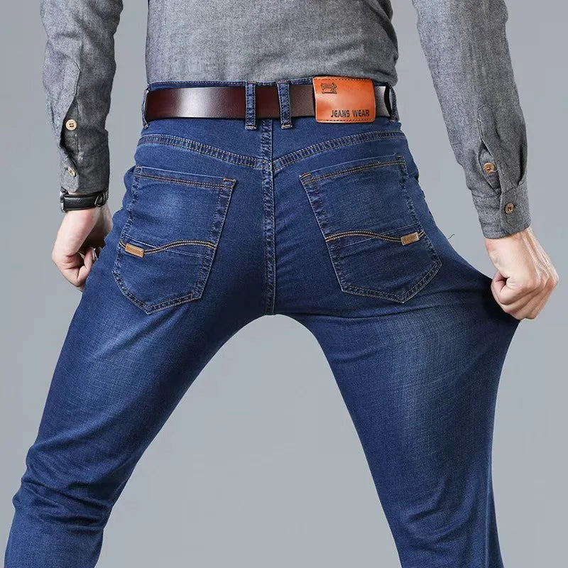 2026 Men NEW Men's Fashion Business Jeans Classic Style Casual Stretch Slim Jean Pants Male Brand Denim Trousers Black Blue Mens