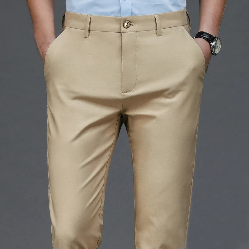 Men's Stretch Solid Black Smart Casual Trousers - Office Quick Dry Suit Pants - New Spring Autumn Korean Straight Pants
