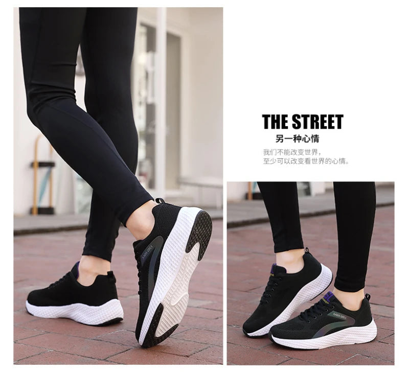 Women's Sports Shoes Comfortable Running Shoes Flying Knit Versatile Lace-Up Casual Shoes For Women Breathable And Fashionable