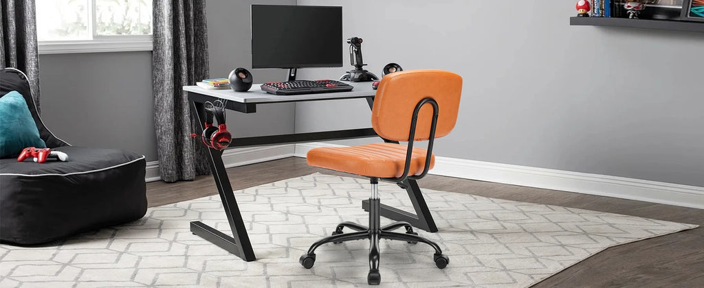 JHK Armless Office Desk Chair with Back Lumbar Support, Height Adjustable PU Leather Computer Chair with 360° Swivel Rolling Wheels