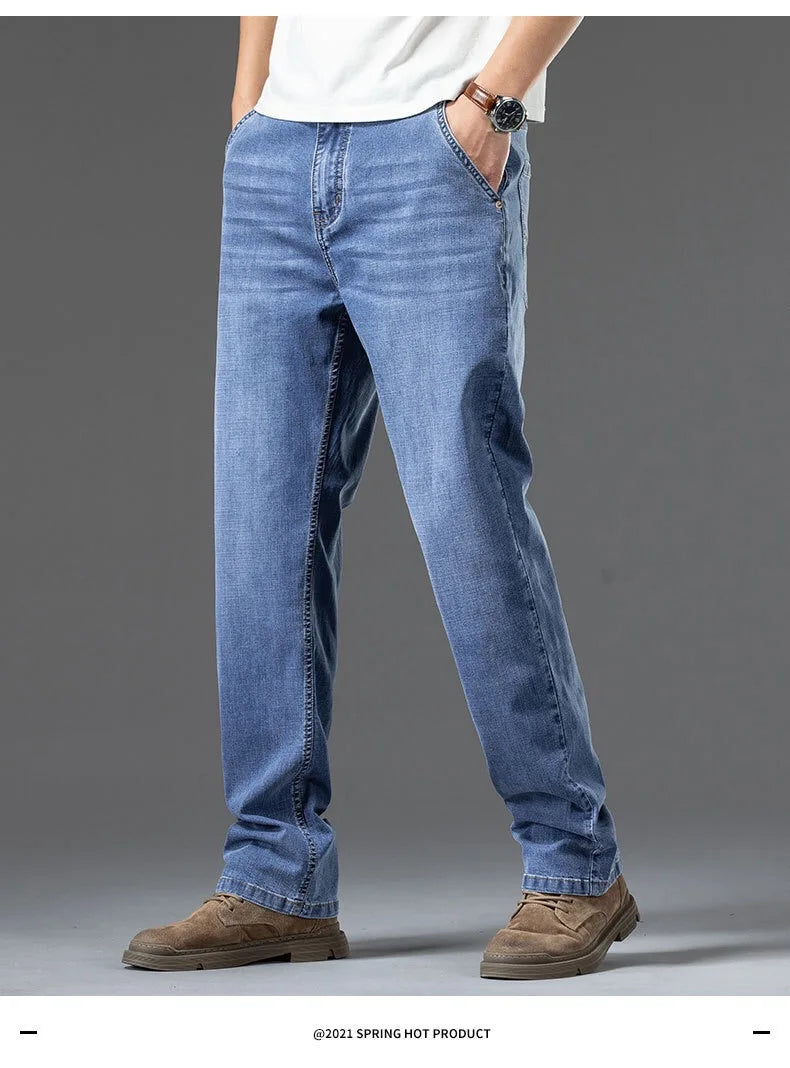 Men's Jeans 2024 Summer Thin Business Casual Loose Straight Pants Fashion Versatile Stretch Pants Large Size 48