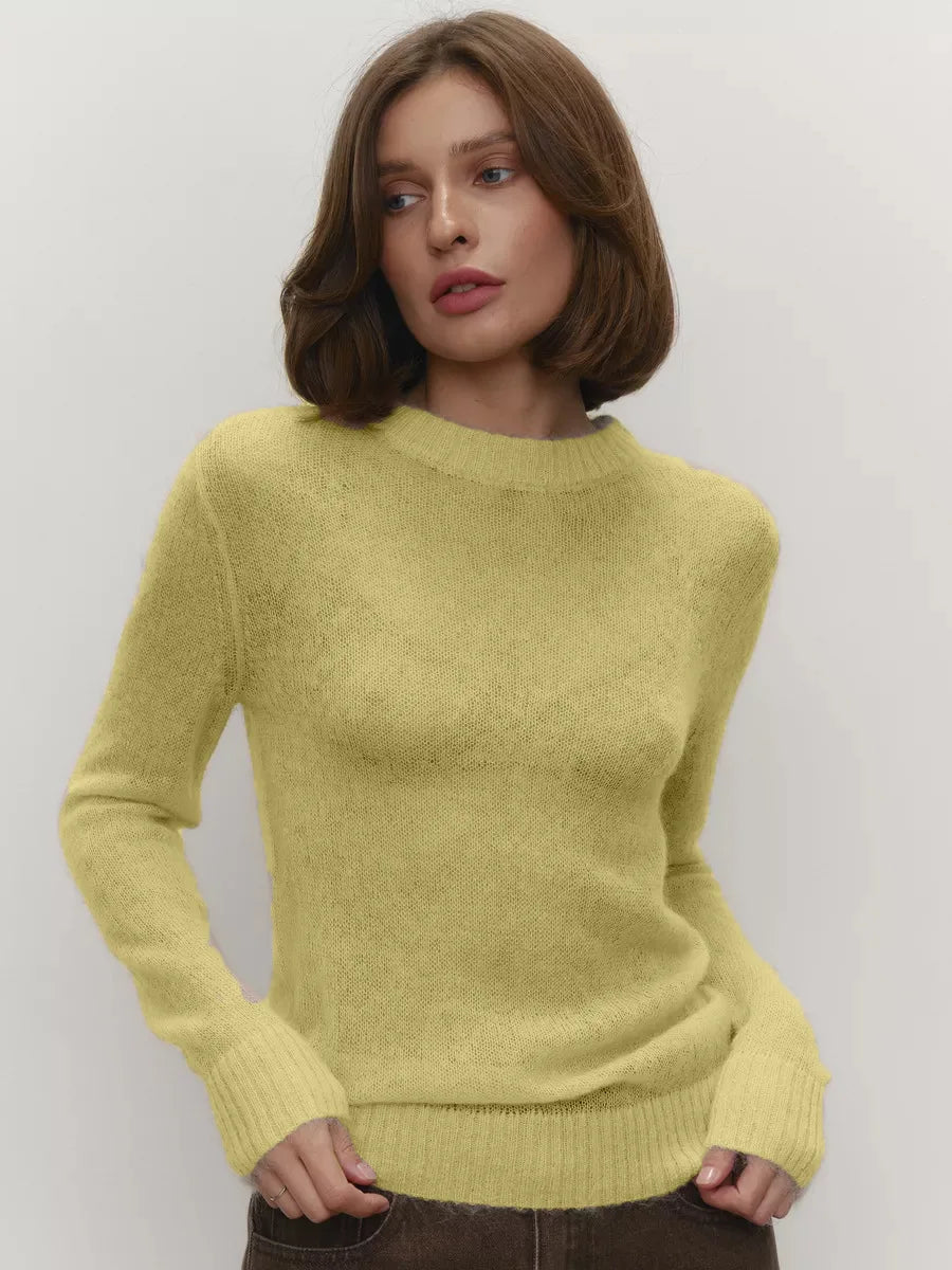 Classic Mohair Knitted Sweater Top for Women - Spring and Summer Fashion Loose Fit O-neck