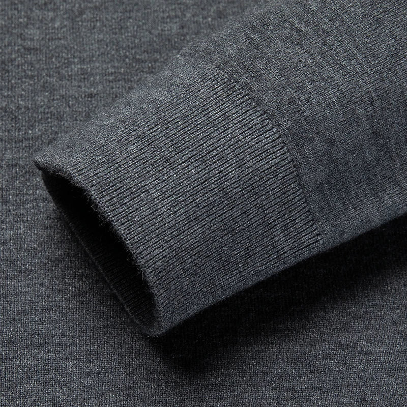 Men's V-Neck Basic Solid Color Sweatshirt Warm Autumn Knitted Oversize Pullover Elastic Round Neck Sweater for Casual Wear