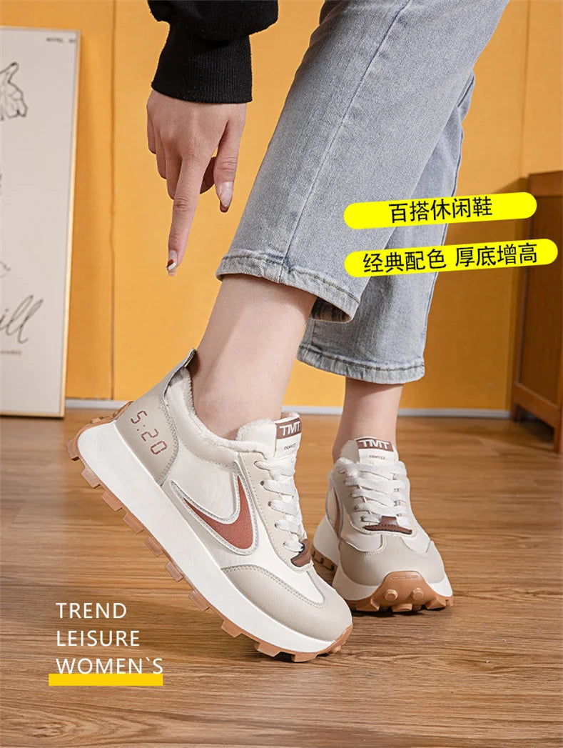 Autumn Winter Chunky Sneaker Women Retro Running Shoes Fashion Casual Fabric Breathable Height Increased Platform Shoes