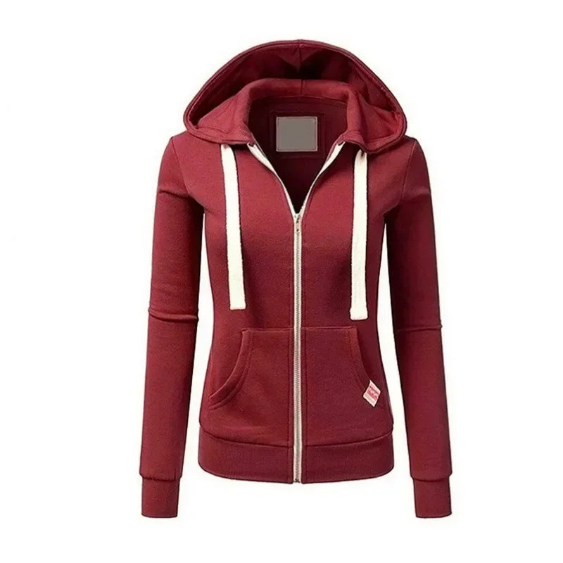 Autumn/Winter New Comfortable Women's Personalized Fashion Sports Hoodie Long Sleeve Drawstring Pocket Zipper Coat