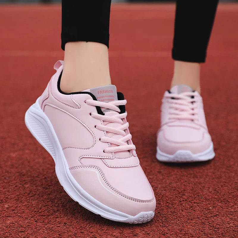 Autumn and Winter Leather Outdoor Running Shoes for Women Flat Sports Casual Shoes for Women White Shoes Large Size Travel