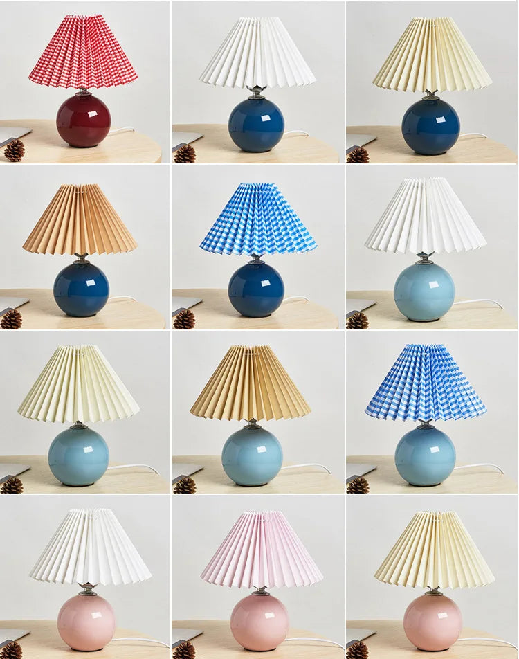 Nordic Girl Room Decorated with Pleated Desk Light Fixtures Korean-style Folding Table Lampshade Cozy Bedroom Bedside Lamp
