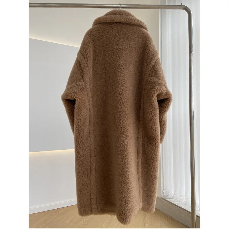 New Max Teddy Bear Winter Jacket Real Fur Women Silhouette Teddy Grain Alpaca Sheared Coat Women's Coats
