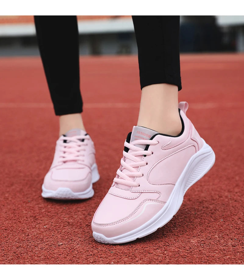 Autumn and Winter Leather Outdoor Running Shoes for Women Flat Sports Casual Shoes for Women White Shoes Large Size Travel
