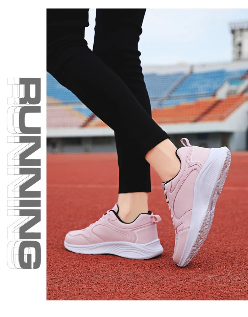 Autumn and Winter Leather Outdoor Running Shoes for Women Flat Sports Casual Shoes for Women White Shoes Large Size Travel