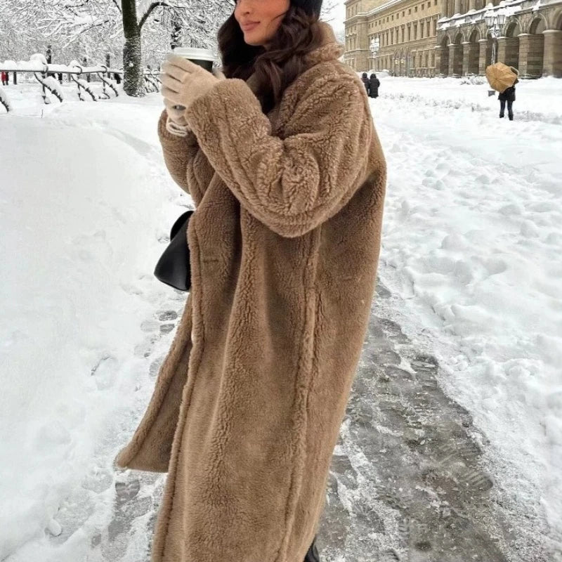 Long Coat for Women with Turn Down Collar - Warm, Thick Work Y2K Streetwear Elegant Jackets for Autumn/Winter 2025
