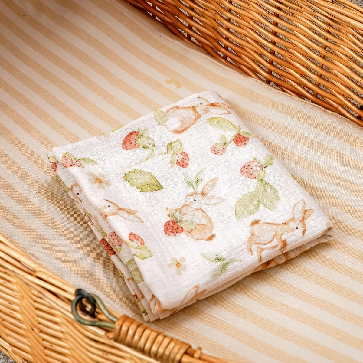 HappyFlute 80x80cm Muslin Baby Blanket Soft Cotton-Cashmere Blend 2-Layer Comfortable High-Quality Print Infant Blanket