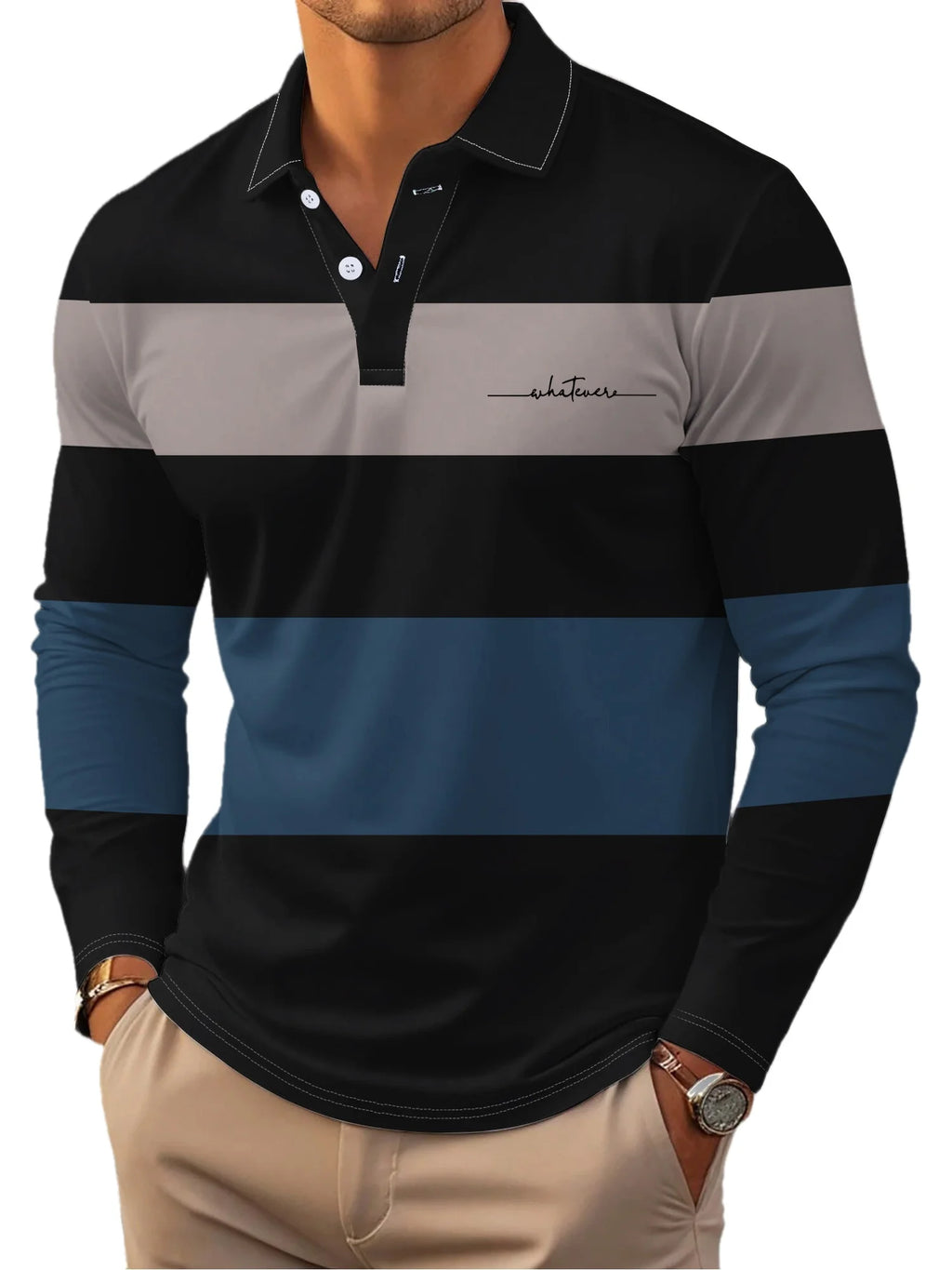 Men's Long-Sleeved POLO Shirt for Spring and Autumn 2025 with Street Fashion Comfort and 3D Striped Printing