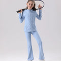 Kids' UV Protection Yoga Set European & American Style Long Sleeve Workout Outfit Breathable Solid Color Sportswear for Girls