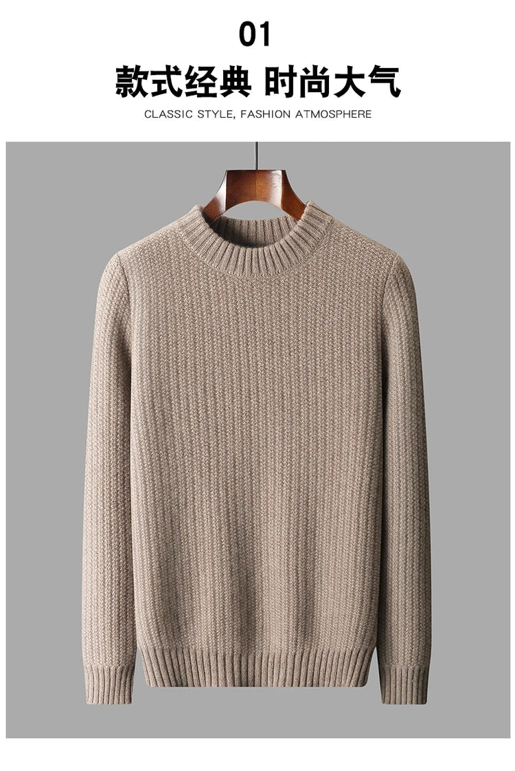 100% Pure Cashmere Sweater for Men - Round Neck, Thick, Warm, Fashionable Sweater