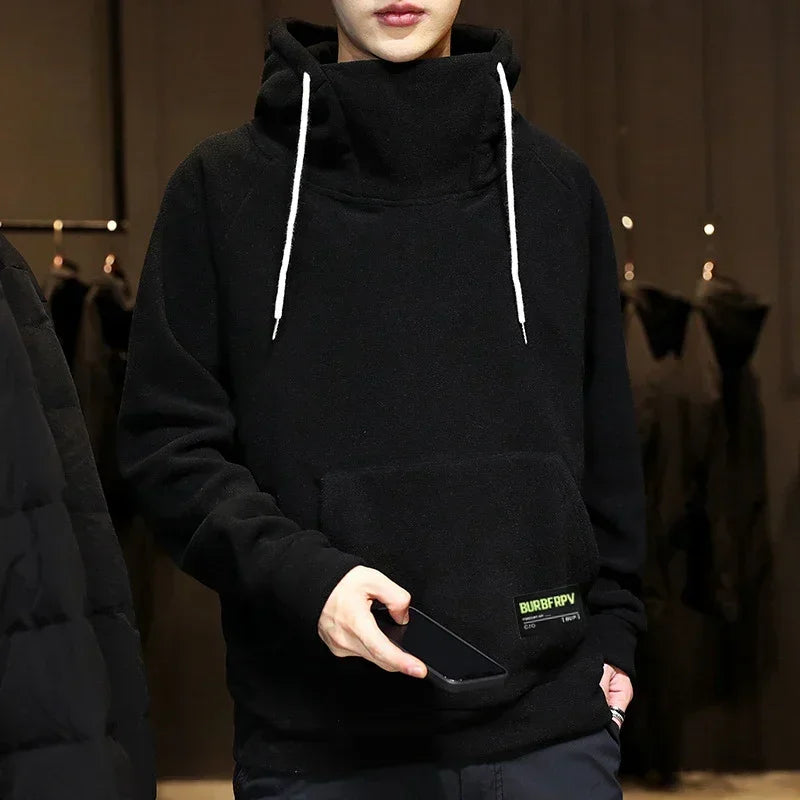 2026 Men's Thick Polar Fleece Sweatshirt - Paired Couple Y2K Streetwear Autumn Winter Hood Sports Black Windproof Oversized Hoodie