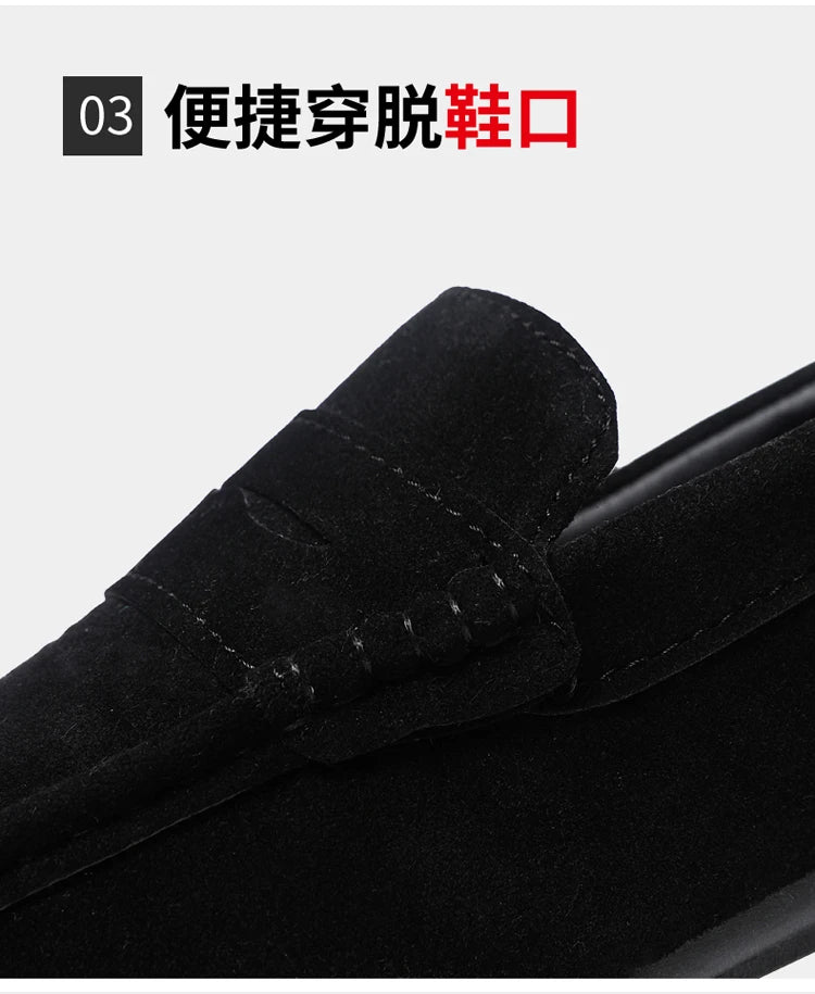 2025 Autumn Deer Leather Casual Men's Shoes Versatile Comfortable Work Shoes Driving Loafers Black, Grey, Khaki Three-Colour