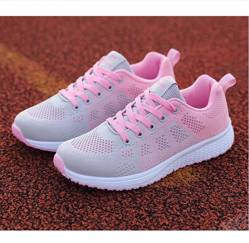 Spring Flying Knit Shoes Korean Casual Student Versatile Lace-Up Mesh Women's Sports Shoes Forrest Gump Comfort
