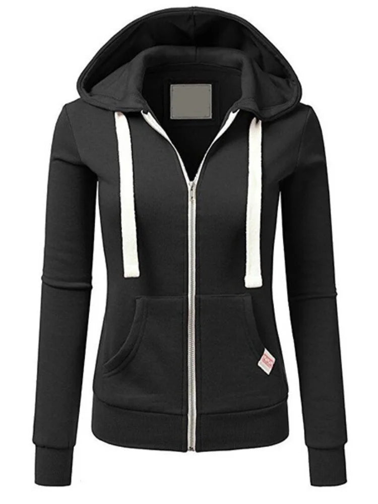 Autumn and Winter Hooded Sweatshirt for Women's Casual Streetwear - Zipper Sports Shirt, Long Sleeved Jacket, Hoodie Top