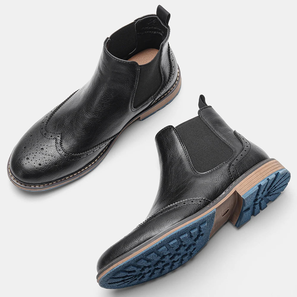 2026 Classic Red Wine Chelsea Boots for Men Fashionable Men Boots Casual Men Ankle Boots