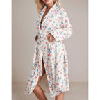 Fleece Floral Fruit Print Bathrobe Valentine Robe Soft Flannel Lounge Robe Cute Lightweight Gown with Belt