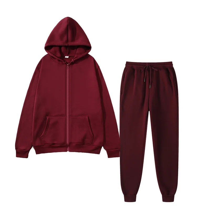 Unisex solid color sportswear set, fashionable and casual, autumn
