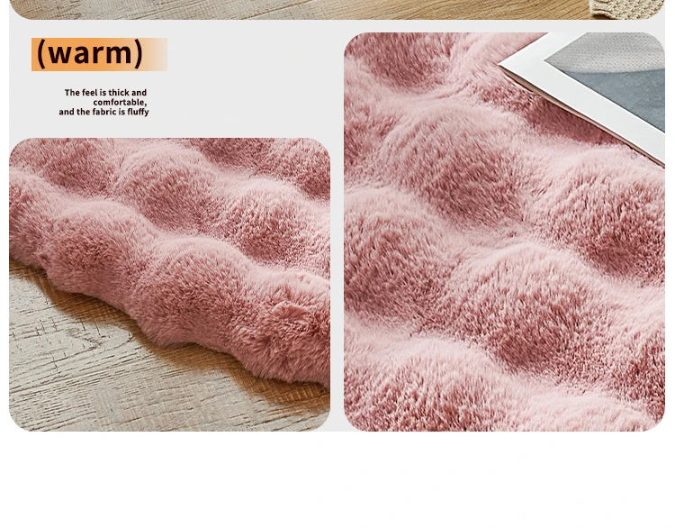 Bubble Velvet Faux Rabbit Fur Carpet Round Soft Fluffy Pet Mat Modern Living Room Decor Winter Warm Plush Kids Game Tent Mats