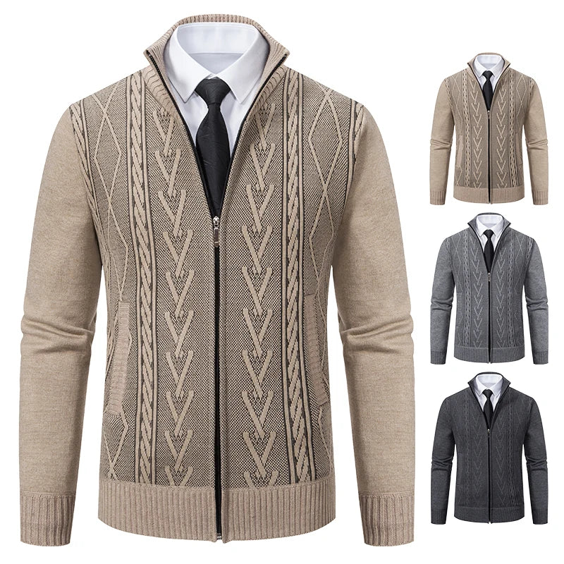 2023 Autumn and Winter New Cashmere Padded Warm Casual Men's Knitted Sweater Coat