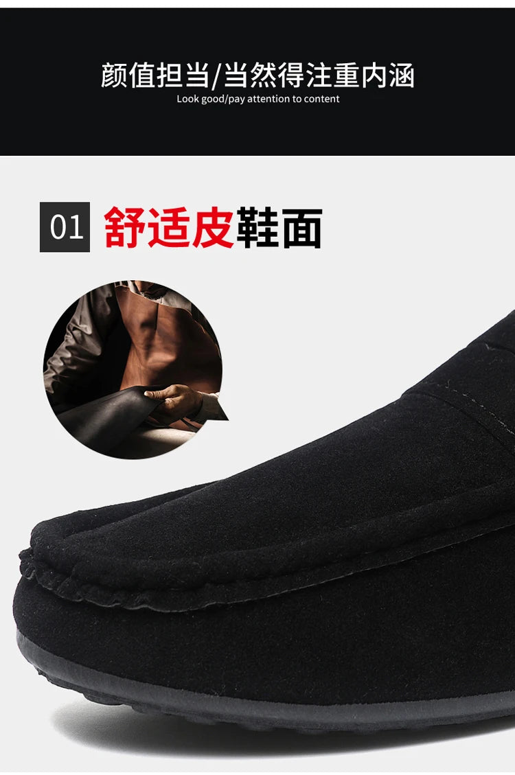 2025 Autumn Deer Leather Casual Men's Shoes Versatile Comfortable Work Shoes Driving Loafers Black, Grey, Khaki Three-Colour
