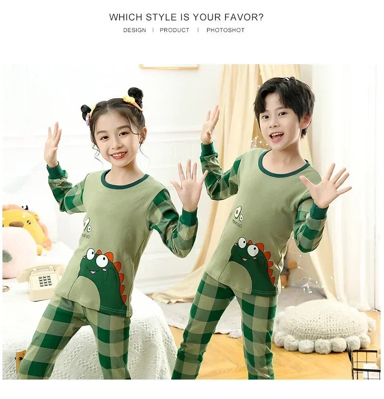Kids Pajamas for Boys 2 3 4 5 6 7 8 9 10 11 12 13 14 Years Cotton Sleepwear Set Dinosaur Pyjamas Green Children Pijamas Clothing