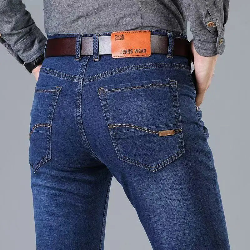 New Men Light Luxury Stretch Slim Fit Pants Comfortable Soft Business Fashion Straight Casual Denim Trousers Male Brand Clothing