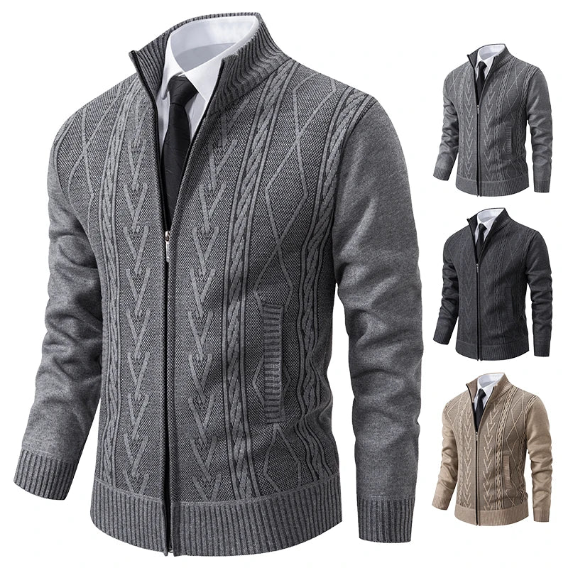 2023 Autumn and Winter New Cashmere Padded Warm Casual Men's Knitted Sweater Coat