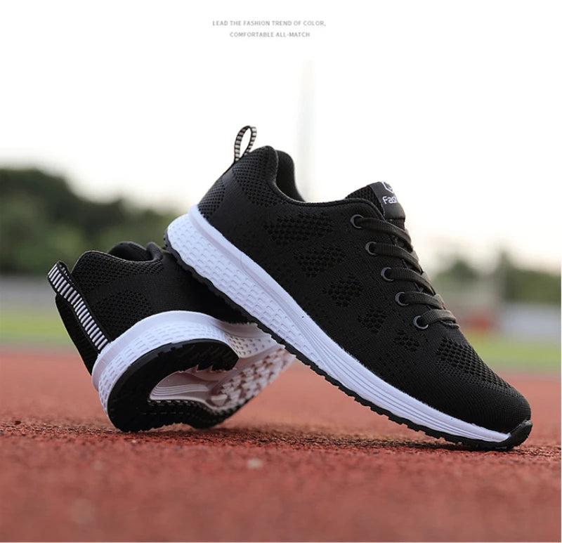 Spring Flying Knit Shoes Korean Casual Student Versatile Lace-Up Mesh Women's Sports Shoes Forrest Gump Comfort