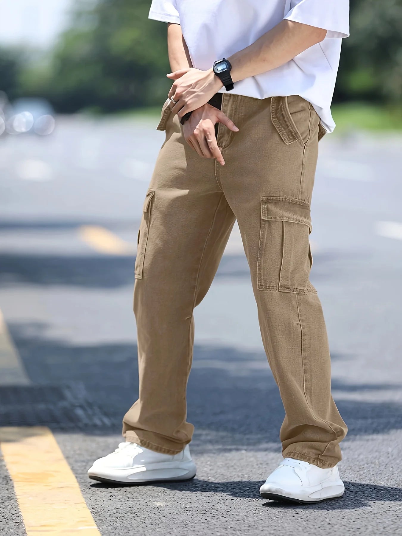 Men's Multi-Pocket Denim Work Pants, Straight-Leg Jeans, Lumberjack Work Pants, Large-Capacity Pocket Jeans