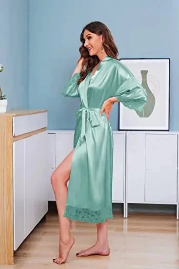 Bride Robe with Lace Sleeves White  Lace Bridal Robe Long Wedding Kimono Robe for Women Bridesmaid Dressing Gown