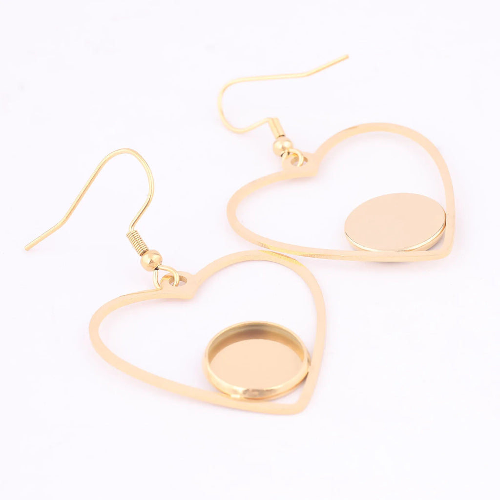 6pcs Stainless Steel Gold Plated 12mm Cabochon Earring Base Setting